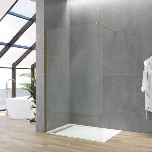 aqua batos Walk-in-Dusche Walk in Dusche Duschwand Glas Trennwand Duschabtrennung Duschkabine, 8 mm Einscheibensicherheitsglas, goldenes Profil, inkl. Nano Beschichtung, mit variablem Verstellbereich