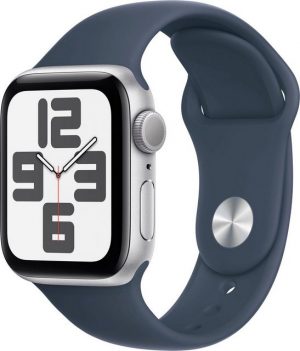 Apple Watch SE GPS 40 mm Aluminium M/L Smartwatch (4 cm/1,57 Zoll, Watch OS 10), Sport Band
