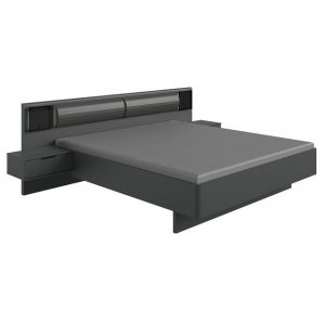 Lomadox Schlafzimmer-Set BRIXEN-43, (Spar-Set, 5-St), mit Schubladenkommode inkl. Glasfront in graphit mit schwarz