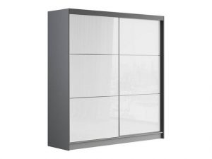 MKS MÖBEL Kleiderschrank VALENCIA Garderobe 200 cm mit Lacobel-Glas, Modern, Schränke Grau
