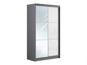 MKS MÖBEL Kleiderschrank VALENCIA Schrank mit Spiegel 120 cm, Grau Garderobe, Lacobel-Glas