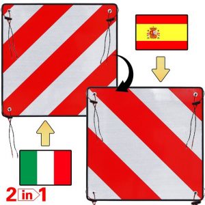 Mucola Tafel 2in1 Warntafel Spanien UND Italien Aluminium 500mm rot-weiß Heckträger Anhänger, (set, 1-tlg)