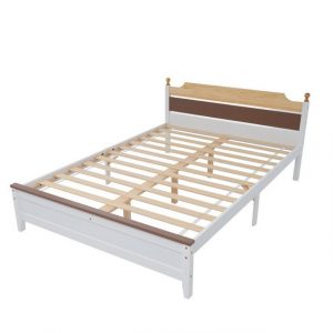 OKWISH Holzbett Einzelbett, Kiefernholzrahmen mit Mittelfuß, Erwachsenenbett (140x200 cm, Erwachsenenbett, mit Kopf- und Fußteil aus MDF), ohne Matratze