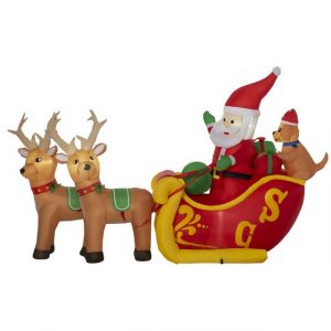 Outsunny Weihnachtsfigur Selbstaufblasbarer Weihnachtsmann mit Rentieren LED-Lichter (Set, 1 St., Set)