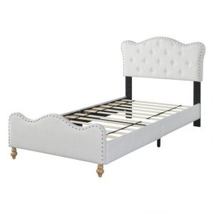 REDOM Polsterbett Funktionsbett Kinderbett Doppelbett (Fußteil und Lattenrost gepolstertes Einzelbett Jugendbett Gästebett 90x200 cm, Bettgestell in weißem hautfreundlichem Leinenstoff mit Kopfteil), ohne Matratze