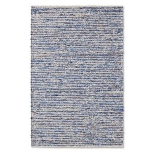 Wollteppich Gewalkter Handweb Woll-Teppich mit schwarzer Kette, TaCa Home, rechteckig, Höhe: 9 mm, nachhaltige Schurwolle Wohnzimmer Schlafzimmer, Blau - 70 x 130 cm