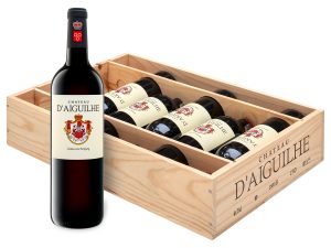 6 x 0,75-l-Flasche Château d'Aiguilhe Castillon Côtes de Bordeaux, Rotwein 2019 - Original-Holzkiste
