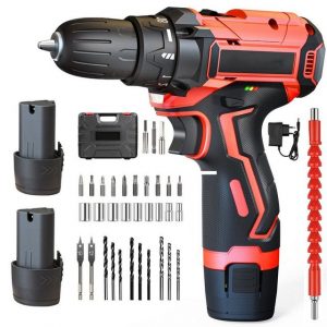 Aoucheni Akku-Bohrschrauber Akkuschrauber Set, 21V Akku-Schraubendreher mit 2 Akkus, 21 V, max. 1500,00 U/min, Led Light, mit Akku Ladegerät und Werkzeugkoffer, 34 Zubehör