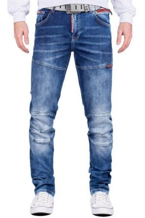 Cipo & Baxx Slim-fit-Jeans Denim Hose BA-CD698 mit stylischen roten Akzenten