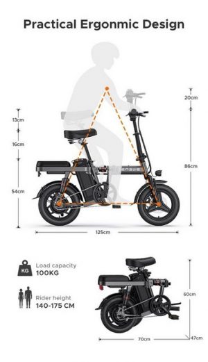 ENGWE E-Bike T14 Faltrad mit 14-Zoll-Reifen, front Federung, 350W Motor, 1 Gang, Bürstenloser Mittelmotor, 10Ah 48V Akku, 25km/h, 50-60 km Reichweite