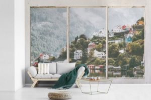 MuchoWow Fototapete Aussicht - Berg - Nebel, Matt, bedruckt, (10 St), Vinyl Tapete für Wohnzimmer oder Schlafzimmer, Wandtapete