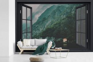 MuchoWow Fototapete Aussicht - Wasser - Berg, Matt, bedruckt, (10 St), Vinyl Tapete für Wohnzimmer oder Schlafzimmer, Wandtapete