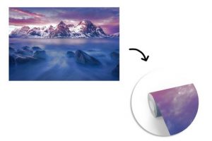 MuchoWow Fototapete Berge am Wasser - liegend, Matt, bedruckt, (10 St), Vinyl Tapete für Wohnzimmer oder Schlafzimmer, Wandtapete