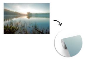 MuchoWow Fototapete Sonnenaufgang am See, Matt, bedruckt, (10 St), Vinyl Tapete für Wohnzimmer oder Schlafzimmer, Wandtapete