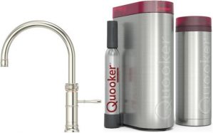 QUOOKER Küchenarmatur QUOOKER CLASSIC FUSION ROUND VAQ PRO3 mit CUBE 2 (3CFRNICCUBE) (2-St) 100°C Kochendwasserhahn mit Trinkwassersystem