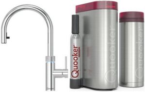 QUOOKER Küchenarmatur QUOOKER FLEX Zugauslauf Chrom VAQ PRO3 mit CUBE 2 (3XCHRCUBE) (2-St) 100°C Kochendwasserhahn mit Trinkwassersystem