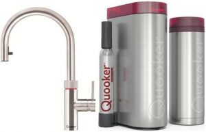 QUOOKER Küchenarmatur QUOOKER FLEX Zugauslauf Edelstahl VAQ PRO3 mit CUBE (3XRVSCUBE) (2-St) 100°C Kochendwasserhahn mit Trinkwassersystem