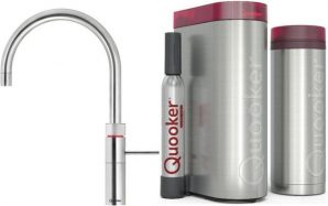 QUOOKER Küchenarmatur QUOOKER FUSION ROUND Chrom VAQ PRO3 mit CUBE 2 (3FRCHRCUBE) (2-St) 100°C Kochendwasserhahn mit Trinkwassersystem