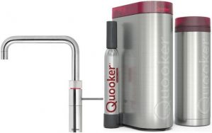 QUOOKER Küchenarmatur QUOOKER FUSION SQUARE Chrom VAQ PRO3 mit CUBE 2 (3FSCHRCUBE) (2-St) 100°C Kochendwasserhahn mit Trinkwassersystem