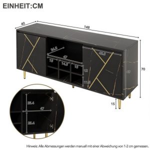 SEEZSSA Weinschrank Eleganter Beistellschrank Sideboard mit Weinregal Kommode Schrank Küchenschrank Flurschrank mit 2 Türen und zwei offene Regalböden