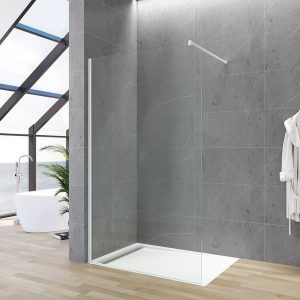 aqua batos Walk-in-Dusche Walk in Duschwand Duschabtrennung Duschtrennwand Dusche, 8 mm Einscheibensicherheitsglas mit Nano Beschichtung, weiß matt, mit Stabilisator, in 5 verschiedenen Breiten (80-120cm)
