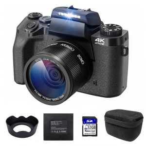 A Ade W5 Vorne Hinten Doppellinse Kompaktkamera (52 mm festes Objektiv, 64 MP, WLAN (Wi-Fi), inkl. 32GB SD-Karte, inklusive Tragetasche, Digitalkameras 4K, Fotokamera mit 4.0" Touchscreen)