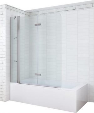 AQUABATOS Badewannenfaltwand Badewannenaufsatz Glas eck 3 teilig Duschwand Badewanne 130 150cm, 5 mm ESG mit NANO-Beschichtung, faltbar, mit Festteil und Duschablage