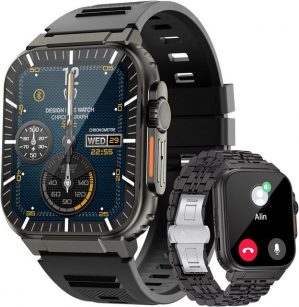 BANGWEI Militär Herren's 600 mAh IP68 Wasserdicht Smartwatch (5.0 cm/2 Zoll, Android/iOS), mit Herzfrequenzmonitor und Schlafmonitor, 100 + Sportmodi