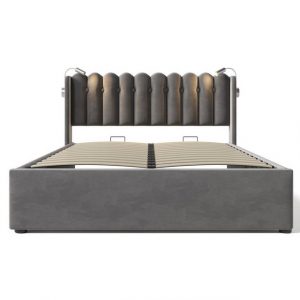 BlingBin Polsterbett Doppelbett (1-tlg., Ladefunktion und Bettkasten, mit Leselicht 160 ×200CM), 2 USB-Ladeanschlüsse, lattenrost, Ohne Matratze