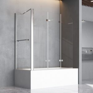 Boromal Badewannenaufsatz 120x140cm mit Seitenwand 75/80cm Duschkabine Duschwand für Badewanne, 6mm ESG, (Milchglas Klarglas, mit Handtuchhalter), 3teilig, komplett faltbar, 180° schwenkbar