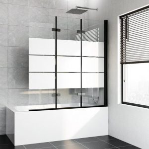 Boromal Badewannenaufsatz Badewannenfaltwand 3-teilig faltbar 130cm Duschwand für Badewanne Glas, (Klarglas /Teilsatiniert glas), Badewannenfaltwand Glaswand 6mm ESG Glas