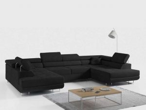 DB-Möbel Ecksofa Venom-schwarz U-Form Couch mit Schlaffunktion, Wohnzimmer