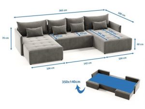 DB-Möbel Wohnlandschaft "Basic-U" in Blau, mit Schlaffunktion und Bettkasten U-Form Couch.