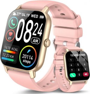 DUSONLAP Bluetooth Anrufe Damen's IP68 Wasserdicht Smartwatch (1,85 Zoll, Android/iOS), Fitness Tracker mit Pulsmesser Schrittzähler Schlafmonitor