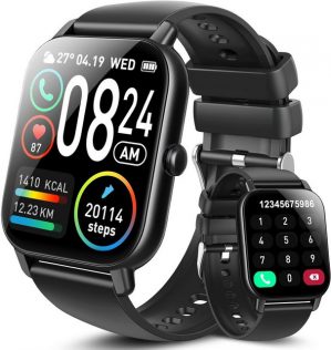 DUSONLAP Herren's und Damen's Bluetooth Anrufe IP68 Wasserdicht Smartwatch (1,85 Zoll, Android/iOS), 110+Sportmodi Sport Fitness mit Pulsmesser Schrittzähler Schlafmonitor