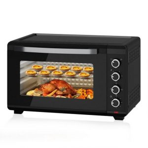 HOMELUX Minibackofen 60L 2000W Pizza-Ofen, Mini ofen mit Hähnchengrill, Ober-/Unterhitze, 100°-230°C, Grad stufenlose Temperaturregelung, Schwarz
