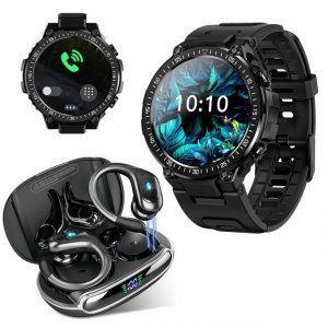HYIEAR Smartwatch Damen Herren, In-Ear-Ohrhörer 5.3,Kombination. Smartwatch, Gesundheits-Smartwatch mit Schlafqualität, Schrittzähler und mehr., IPX5 Bluetooth 5.3 Kopfhörer, 56 Stunden Akkulaufzeit.