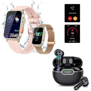 HYIEAR Smartwatch Damen Herren & In-Ear-Kopfhörer Bluetooth für Android/iOS Smartwatch (4.5 cm/1.77 Zoll) Packung, Inkl. wechselbare Uhrenarmbänder, Ladekabel, Drei Paar Ohrstöpsel, Sportuhren, Gesundheitsfunktionen