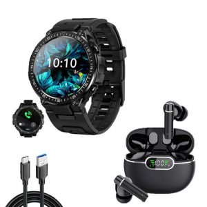 HYIEAR Smartwatch Damen Herren,1,39", bluetooth kopfhörer 5.3,für Android/iOS Smartwatch, austauschbaren Armbändern, Ladekabeln, Drei Paar Ohrstöpsel, Sportarmband, Fitnessuhr