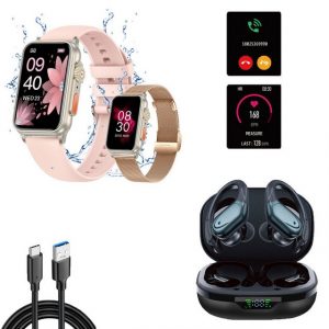 HYIEAR Smartwatch Damen und Herren, In-Ear-Kopfhörer mit Bluetooth, IPX5 Smartwatch (4.5 cm/1.77 Zoll) Packung, Sportarmband, Fitnessuhr