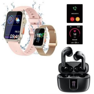 HYIEAR Smartwatch Herren und Damen und In-Ear-Kopfhörer mit Bluetooth, Smartwatch (4,5 cm cm/1.77 Zoll), Armbänder, Ladekabel, Ohrstöpsel, Sportarmband