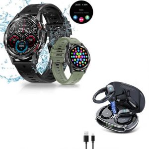 HYIEAR Smartwatch für Herren, wasserdichte In-Ear-Bluetooth-Kopfhörer Smartwatch (Android/iOS) Set, Wird mit USB-Ladekabel geliefert., Sportarmbänder, Touch Control, Voice Assistant