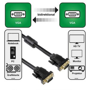 Hama 5m VGA-Kabel Monitor-Kabel HDD-Stecker vergoldet Video-Kabel, VGA, (500 cm), 15-pol Anschlusskabel VGA HDD-Stecker TV Beamer PC Notebook Monitor