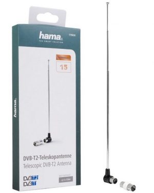 Hama DVB-T2 Stab-Antenne 4K FULL HD TV Performance Innenantenne, 4K Ultra-HD Passiv Antenne am TV Radio oder Notebook Teleskob-Antenne