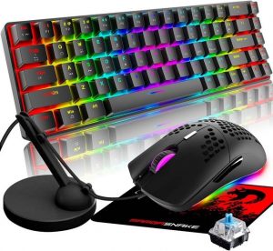LexonElec 60% Mini 68 Tasten RGB Beleuchtung Wired USB C Gaming Tastatur- und Maus-Set, Rainbow Beleuchtung 6400 DPI Maus + Maus Bungee Cable Management