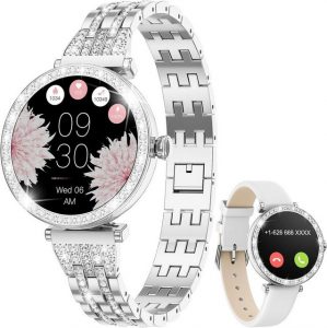 Lige mit Telefonischer AMOLED Always on Display Damen 's Smartwatch (1,19 Zoll), IP68 Wasserdicht SpO2/Herzfrequenz Fitness Tracker Elegante