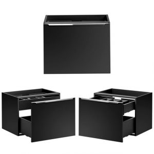Lomadox Waschtisch-Set PUEBLA-56-BLACK, (Spar-Set, 2-St., 2-tlg), matt schwarz, Spiegel mit LED-Beleuchtung, Keramik-Waschbecken