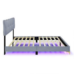 MODFU Polsterbett mit LED-Leuchten mit Rückenlehne, Samtstoff hohe Metallfüße (Doppelbett mit Lattenrost 160 x 200 cm), ohne Matratze