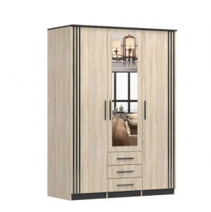MOEBLO Drehtürenschrank ANTIS 3D II (mit Spiegel, Schubladen und Lamellen, Kleiderschrank 3-türig Schrank Garderobe Schlafzimmer) (HxBxT):208x152x61cm