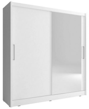 MOEBLO Kleiderschrank BORNEO I (Wohnzimmerschrank 2-türig Schrank mit Spiegel Gaderobe Schiebtüren, Schwebetürenschrank mit Einlegeböden und Kleiderstange) - (BxHxT): 180/200x200/214x62 cm